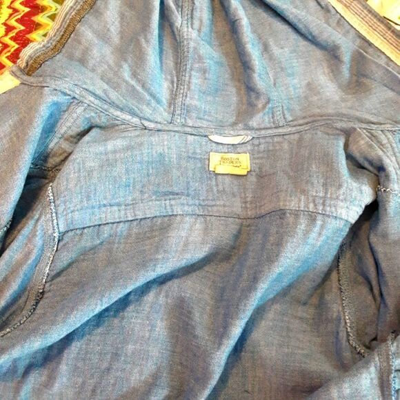 Boston Traders Hoodie Shirt Chambray Lining Blue Striped‎ Cotton size Medium - Picture 8 of 11